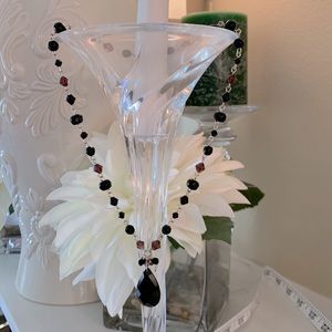 Crystal bead necklace silver/black/brown